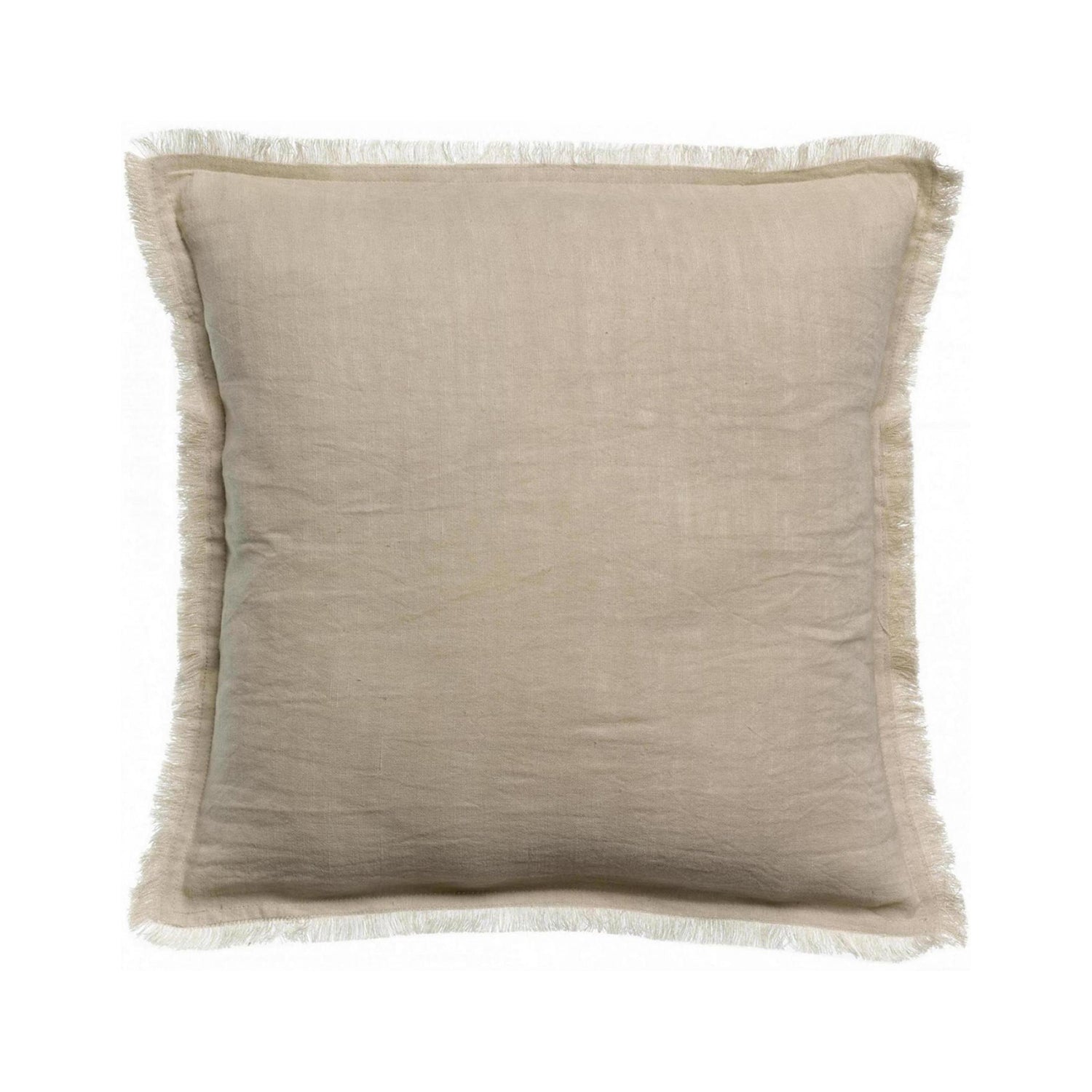 Natural Fringed Cotton/Linen Cushion, 45 x 45 cm